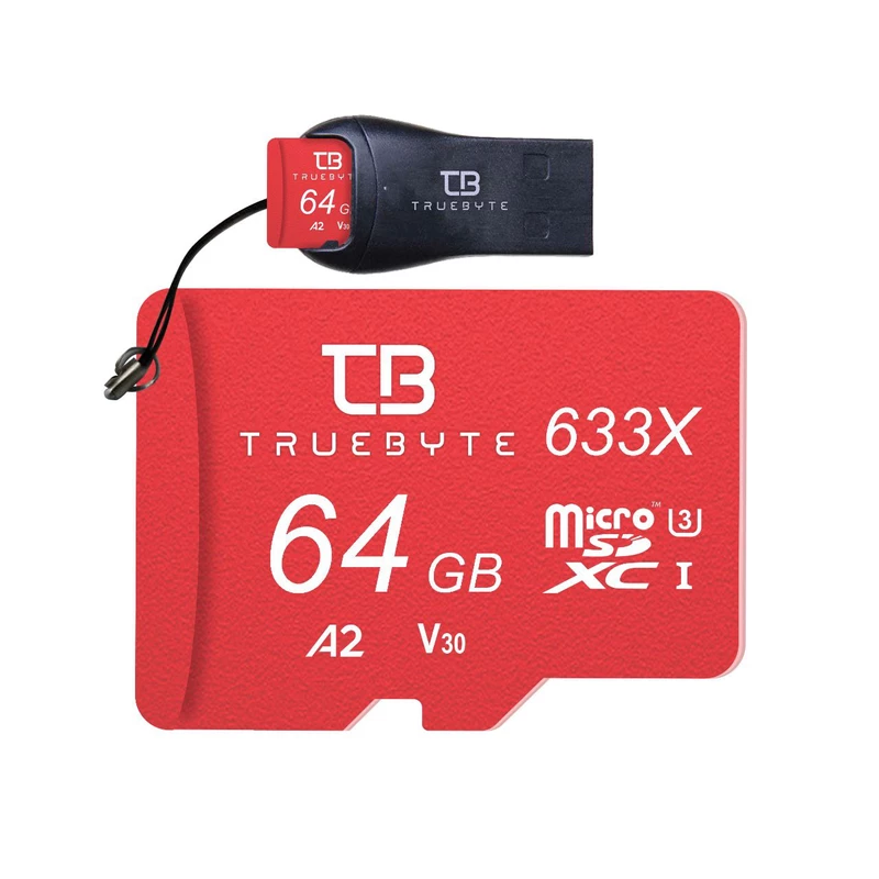 کارت حافظه microSD XC تروبایت مدل 633X-A2-V30 کلاس 10 استاندارد UHS-I U3 سرعت 95MBps ظرفیت 64 گیگابایت به همراه کارتخوان(پ)